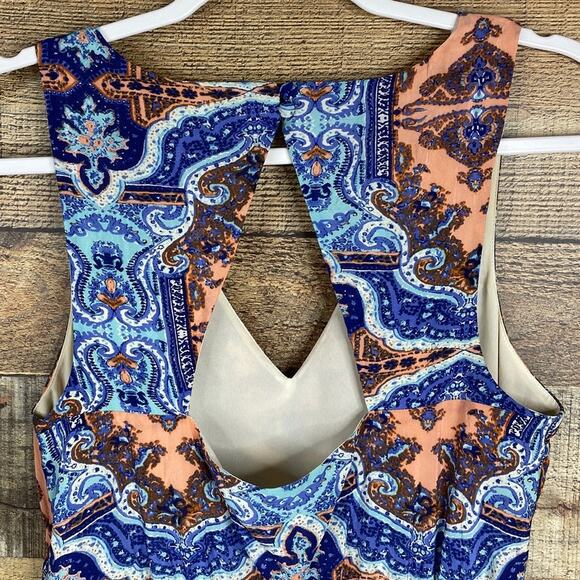 Maeve Medallion Silk Sleeveless V-Neck Maxi Dress Cutout Back Size 8 - Picture 8 of 13